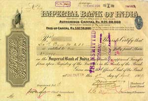 Image of Imperial Bank of India Share Certificate 