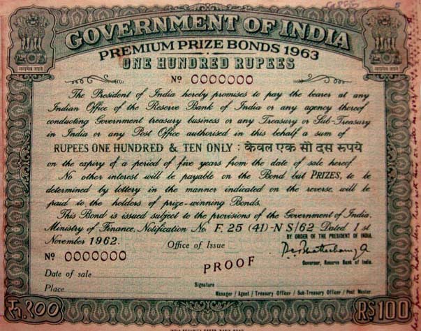 Premium Prize Bonds issued by Government of India