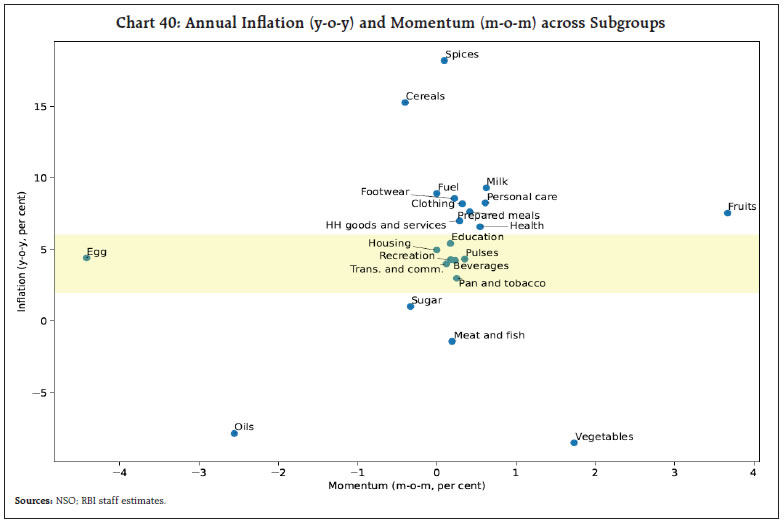 Chart 40: Annual Inflation (y-o-y) and Momentum (m-o-m) across Subgroups