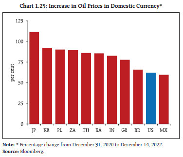 Chart 1.25: Increase in Oil Prices in Domestic Currency*