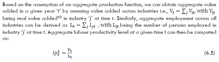 Aggregate labour productivity level at a given time t can then be computed